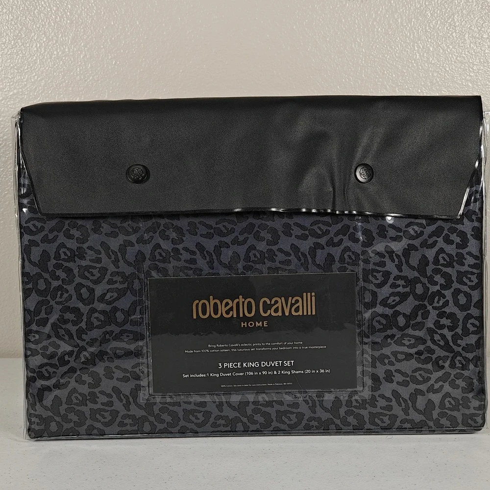 BRAND NEW Roberto Cavalli KING Duvet Cover Set Gray Leopard Print Luxury Bedding
